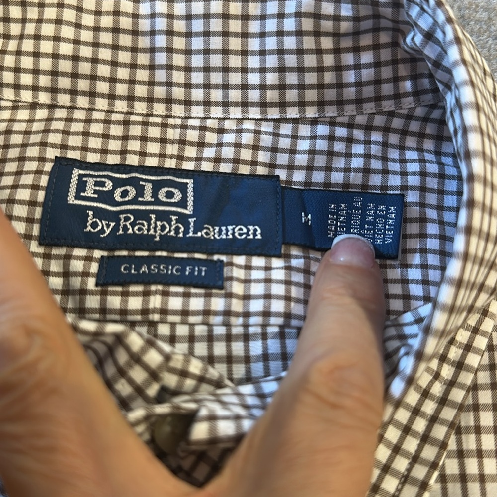 RALPH LAUREN BROWN AND WHITE CHECKERED SIZE M SHIRT - Picture 4 of 9